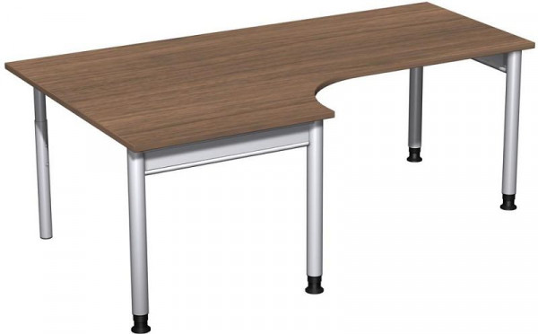 Bureau PC geramöbel gauche, réglable en hauteur, 2000x1200x680-820, noyer/argent, N-657322-NS