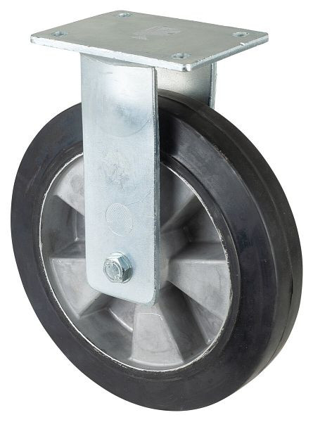 Roulette robuste BS Wheels, roulette fixe, largeur de roue 50 mm, Ø roue 250 mm, capacité de charge 550 kg, bandages élastiques noirs, aluminium, roulements à billes, RR110.B80.250