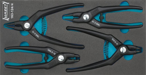 Jeu de pinces pour circlips Hazet, nombre d'outils : 4, norme : DIN 5254, nombre d'outils : 4, nombre total d'outils : 4, pièce de rechange : 163-124L, 163-124/4