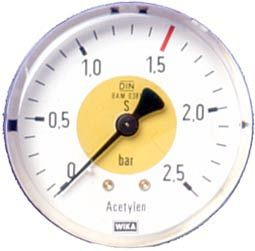 Manomètre de travail ELMAG (acétylène), Ø 63mm, 0-2,5 bar, fond AG 1/4' pour régulateur de pression pour bouteille en acier, 54133