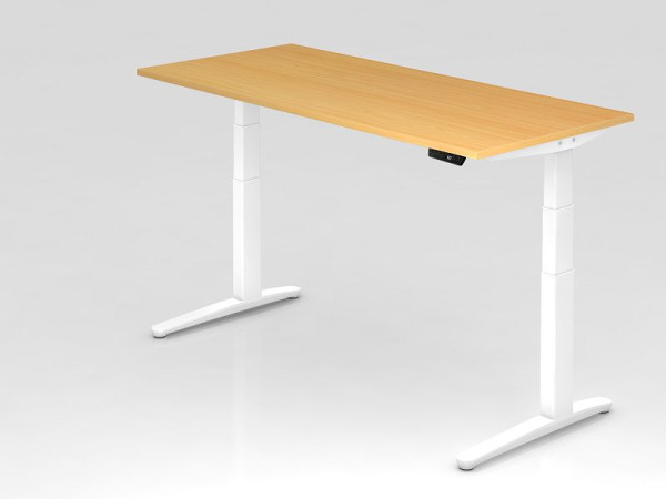 Bureau assis-debout électrique Hammerbacher 180x80cm hêtre/blanc, forme rectangulaire, VXBHM19/6/WW