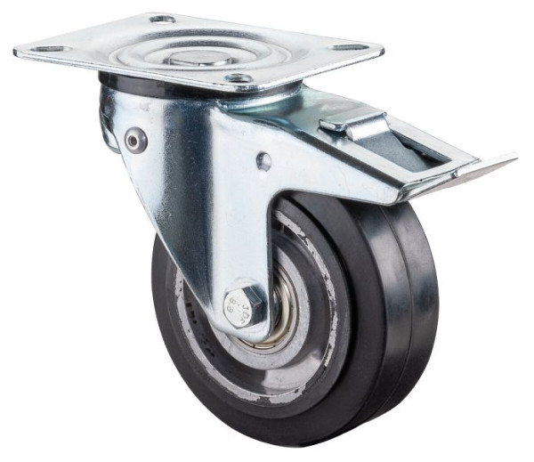 Roulettes BS Roulette pivotante avec frein, bandages élastiques noirs, jante en aluminium, roulements à billes, avec blocage directionnel 360° en fonction de la charge, L320.B80.100