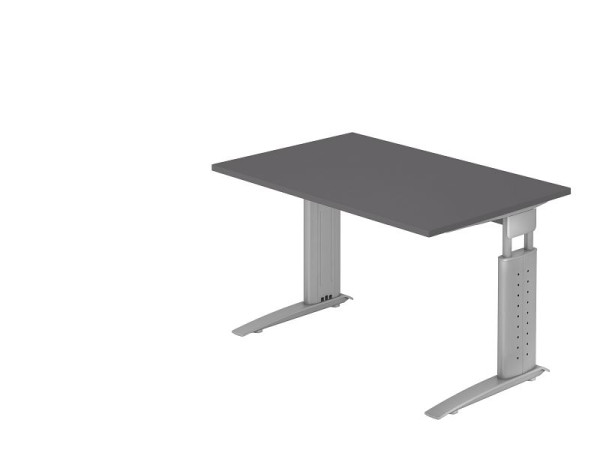 Bureau Hammerbacher pied C 120x80cm graphite/argent, hauteur de travail 68-86 cm réglable, VUS12/G/S