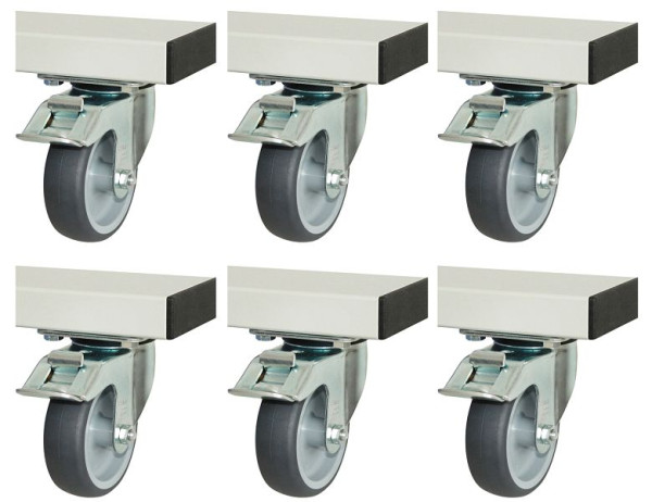 Jeu de roulettes RAU pour série adlatus 300+600, 6 roulettes pivotantes avec freins, 08-RS-300-600-6LF
