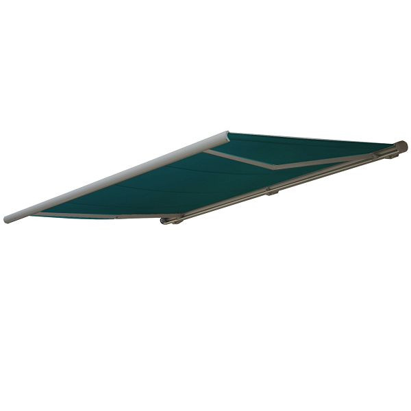 Store à cassette électrique Mendler T122, store cassette complète 4x3m, polyester bleu-vert, cadre gris, 76456+58309
