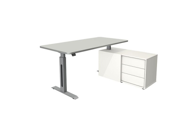 Kerkmann Move 1 Style table debout/assise avec buffet, structure argentée, réglable en hauteur électriquement de 740 à 1230 mm, gris clair/argent, 10177111
