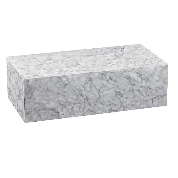 Wohnling table basse MONOBLOC 100x30x50 cm MDF brillant aspect marbre blanc, table de salon design rectangulaire, table d'appoint lounge table cube, WL6.321