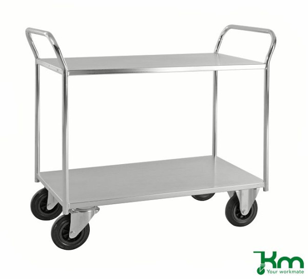 Kongamek Chariot 2 Tablettes Entièrement Soudé 1070 x 550 x 1000 mm Galvanisé 2 Roulettes Fixes 2 Roulettes Pivotantes KM4168-E
