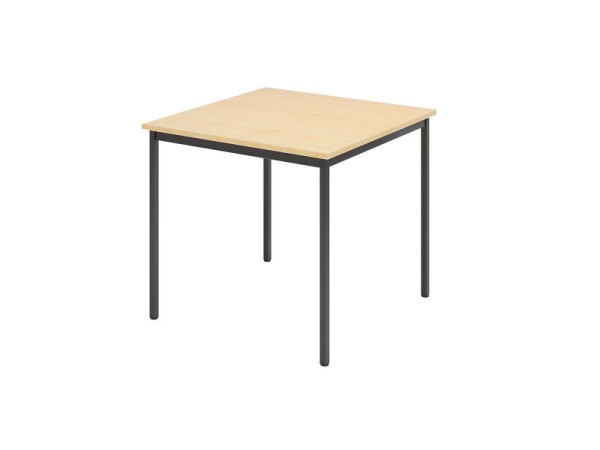 Table de réunion Hammerbacher VS08, 80 x 80 cm, plateau : érable, structure à quatre pieds noir, hauteur de travail 72 cm, cadre en acier noir, VVS08/3/D