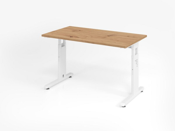 Bureau Hammerbacher OS612, 120 x 67 cm, plateau : chêne noueux, épaisseur 25 mm, chant ABS 2 mm, forme rectangulaire, blanc, VOS612/R/W