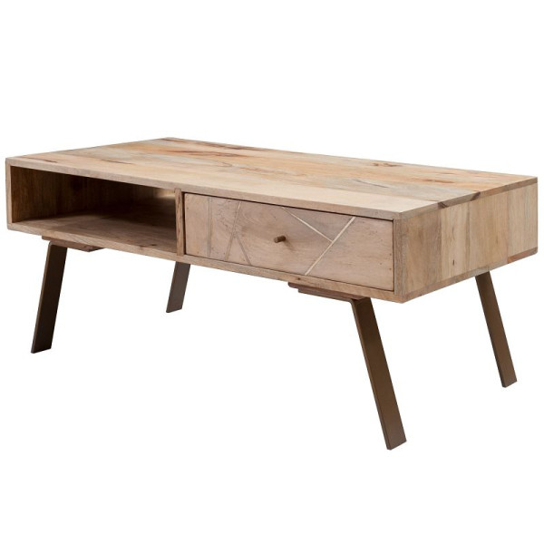 Wohnling table basse SIKAR 95x42x50cm bois massif de manguier / métal, WL5.608