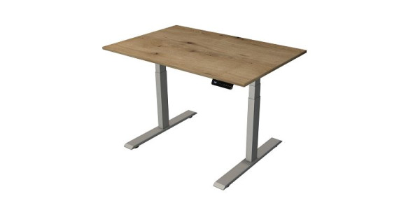 Kerkmann table debout/assise L 1200 x P 800 mm, argent, réglable en hauteur électriquement de 630 à 1270 mm, chêne/argent, 10277555