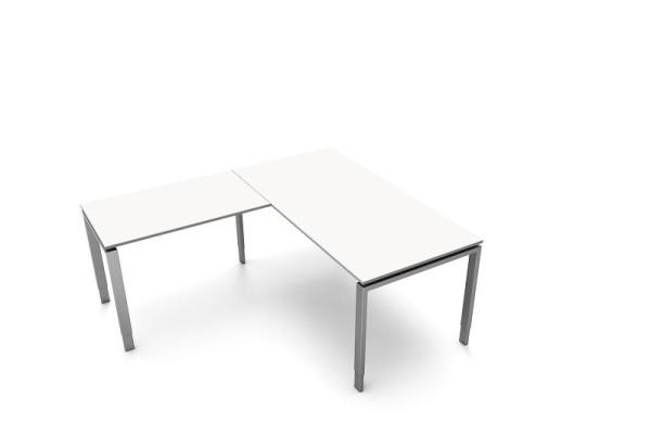 Bureau Kerkmann, L 1600 x P 800 x H 680-820 mm avec table d'extension, forme 5, coloris : blanc, 11413910