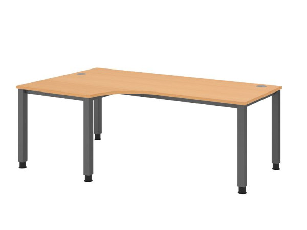 Bureau Hammerbacher QS82, 200 x 120 cm, plateau : hêtre, épaisseur 25 mm, forme d'angle 90°, structure à 4 pieds en graphite, hauteur de travail 68-83,5 cm, VQS82/6/G