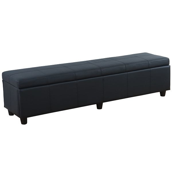 Banc coffre de rangement Mendler Kriens XXL, simili cuir, 180x45x45cm, noir mat, 33711