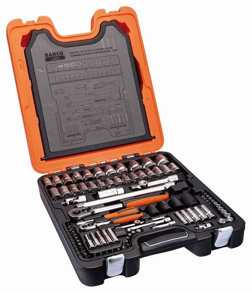 Jeu de clés à douille Bahco 1/2"+1/4", 108 pièces, S108