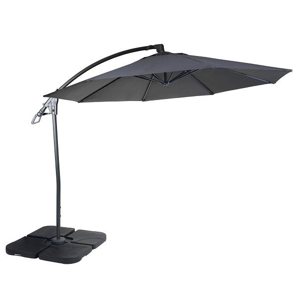 Parasol déporté Mendler Deluxe HWC-D14, parasol, rond Ø 3m polyester aluminium/acier 14kg, anthracite avec pied, 39000+31831