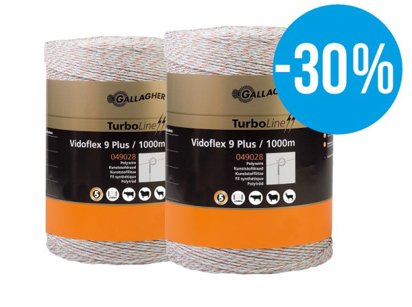 Gallagher Duopack Vidoflex 9 TurboLine Plus 2x1000m fil en plastique blanc, 079421