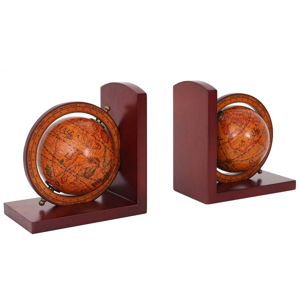 Mendler set de 2 serre-livres HWC-B79, serre-livres globe globe terrestre, marron, 64526