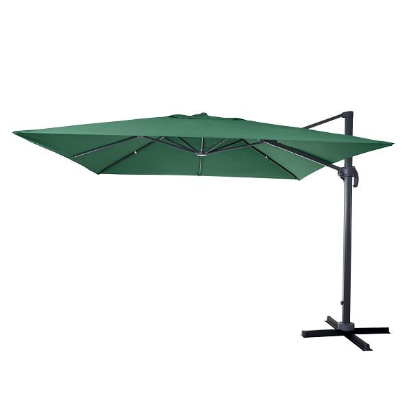 Mendler gastronomy parapluie feu tricolore HWC-A96, parasol 3x3m (Ø4,24m) polyester aluminium/acier 23kg, vert foncé sans support, rotatif, 153408+153438+122472