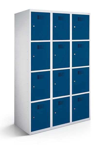 Armoire vestiaire KEMMLIT 3 compartiments et 12 portes 30cm avec fond fermé, bleu gentiane 5010, loquet tournant, 100646