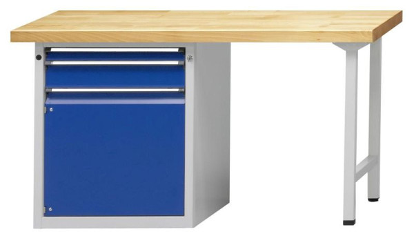 Établi combiné ANKE; 1500x700 mm; RAL 7035/5010; Élément bas gauche 660x615 mm, 2 tiroirs 60, 120 mm; 1 porte