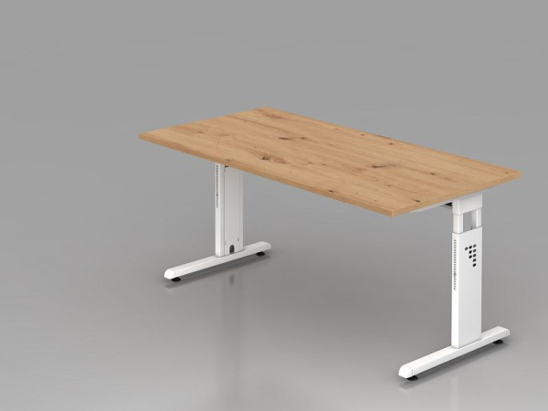 Bureau Hammerbacher OS16, 160 x 80 cm, plateau : chêne noueux, épaisseur 25 mm, chant ABS 2 mm, forme rectangulaire, blanc, VOS16/R/W