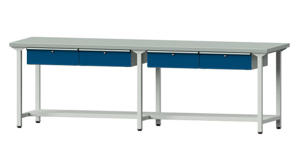 Bancs de travail ANKE table de travail, modèle 195, 2800 x 800 x 890 mm, RAL 7035/5010, ZBP 40 mm, 401.493