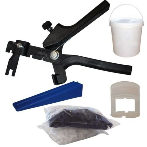 Kit de système de nivellement de cales Karl Dahm 0-12 mm, 2 mm dans un seau pratique, 100x cales, 300x languettes, 12057