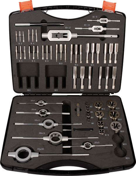 Jeu d'outils à fileter Projahn HSS-G 55 pièces M3-M20, 3 clés taraudeuses, 91006