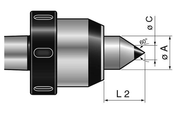 Pointe tournante MACK avec écrou à forcer type 160, avec insert en carbure