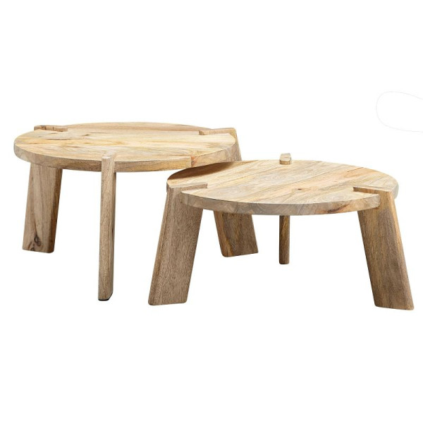 Wohnling Design Table Basse Lot de 2 Tables de Salon en Bois Massif de Manguier Ensemble de Tables Lumineuse Table en Bois Table d'Appoint Ronde WL6.344