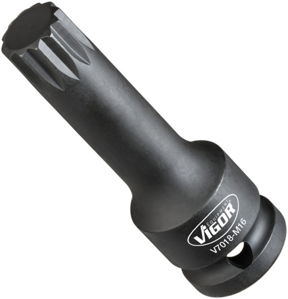 Embout de tournevis pour clé à chocs VIGOR, carré creux 12,5 mm (1/2 pouce), profil cannelé interne XZN, M16, V7018-M16