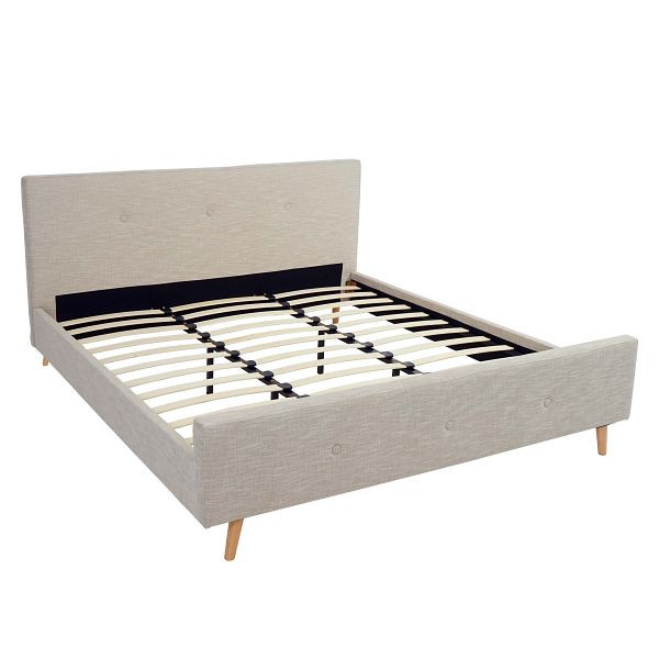 Lit rembourré Mendler HWC-J98, sommier lit double avec sommier à lattes, bois massif, 180x200cm beige crème, 86269+86270