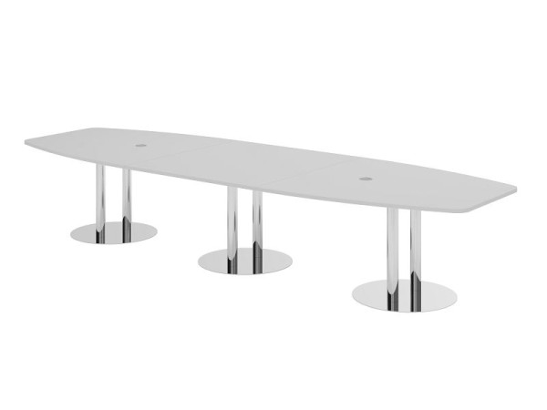 Table de conférence Hammerbacher KT40S, 400 x 130 cm, plateau : gris, épaisseur 25 mm, avec trois pieds colonnes chromés, 7,6/70 cm, hauteur de travail 74 cm, VKT40S/5/C