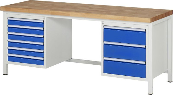 Etabli RAU série 8000 - modèle 8183, L2000 x P700 x H840-1040 mm, base système L1995 x P650 x H800-1000 mm, 03-8183A1-207B4H.11