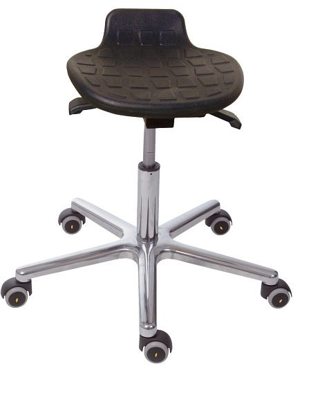 Tabouret Lotz ESD selon DIN EN 61340-5-1, assise : PU, réglage de la hauteur d'assise : 480 - 660 mm, piètement en aluminium, Ø 610 mm, roulettes, 3372.18a