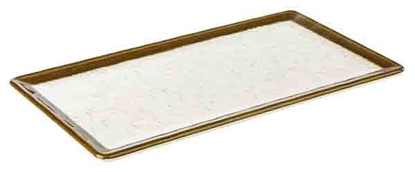 Plateau APS GN 1/3 -STONE ART-, 32,5 x 17,6 cm, hauteur : 1,5 cm, mélamine, intérieur : décor, blanc, bord : marron, 84521