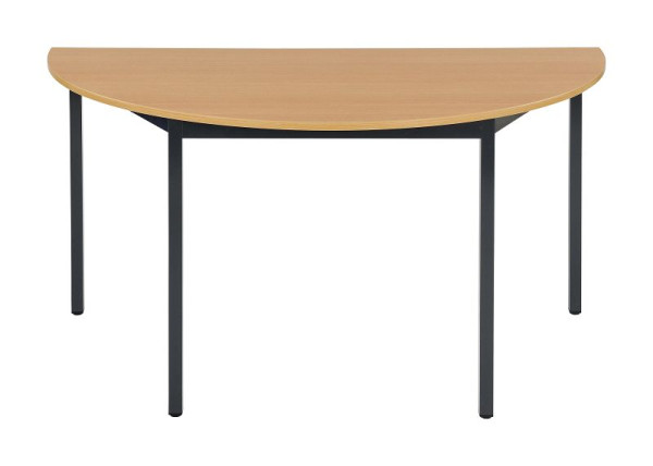 Bisley MULTI Table polyvalente Desking demi-ronde 19 mm, décor BC hêtre, piètement noir, H 740 x L 1400 x P 700 mm, MTH1407BC333
