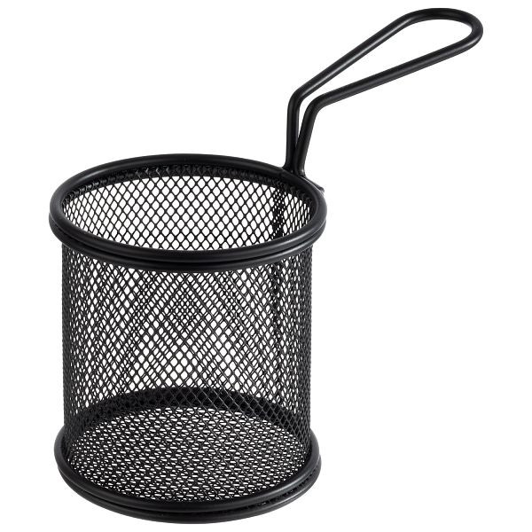 Panier de service APS, Ø 9 x 8,5 cm, acier inoxydable, noir, poignée : 9 cm, -SNACKHOLDER-, 40625