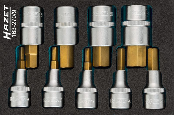 Jeu de douilles tournevis Hazet, carré creux 12,5 mm, profil à six pans creux, 5 - 19, nombre d'outils : 9, 163-270/9