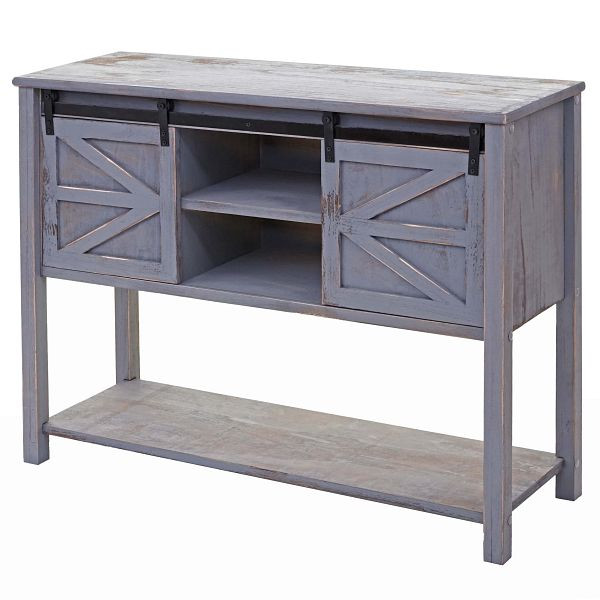 Commode Mendler HWC-D57, armoire à portes coulissantes, look shabby vintage 81x102x34cm, gris foncé, 68643