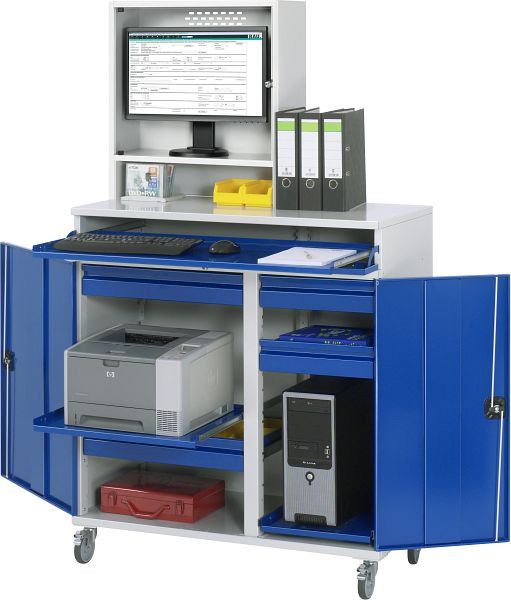 Armoire informatique RAU - modèle 66, L1100xP520xH1895mm, boîtier pour moniteur L650 x P250 x H710mm, support central pour diviser la largeur d'installation, 07-1100T-M66-MG2F.11