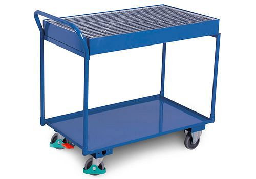 Chariot de table DENIOS DENIOS classic-line, 2 plateaux en acier et grille, 845 x 495 mm, 250 kg, 258-226