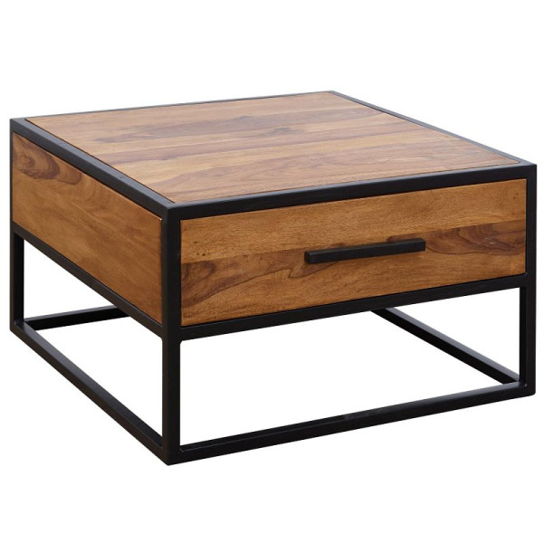 Table basse Wohnling en bois massif / table de canapé en métal 65x38x65cm, WL5.623