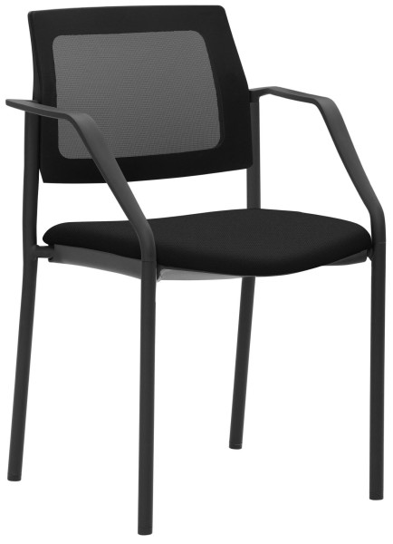 Mayer Sitzmöbel chaise empilable, structure 4 pieds noir, dossier en résille, accoudoirs, noir, 2519_V3_A_30617