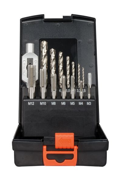Jeu de forets à fileter pour incision Projahn HSS-G 15 pièces M3-M12 dans une mallette en plastique, 910135