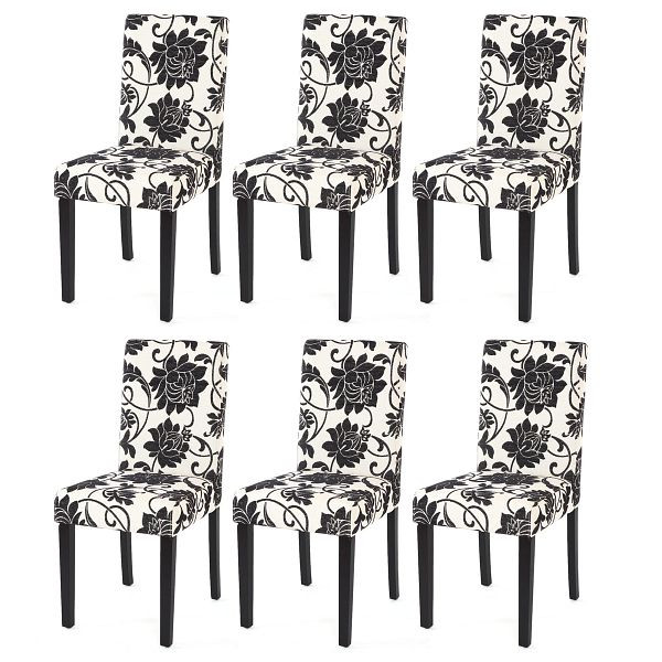 Ensemble de 6 chaises de salle à manger Mendler, chaises de cuisine, Littau, textile, jacquard, pieds foncés, 18715+28641