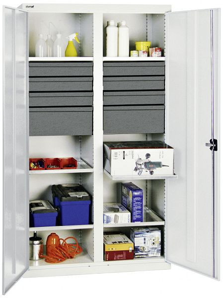armoire à outils et matériel série 3000, 7035/7035, 6 tiroirs 100 mm, 2 tiroirs 200 mm, cloison centrale, 6 tablettes, 3004707