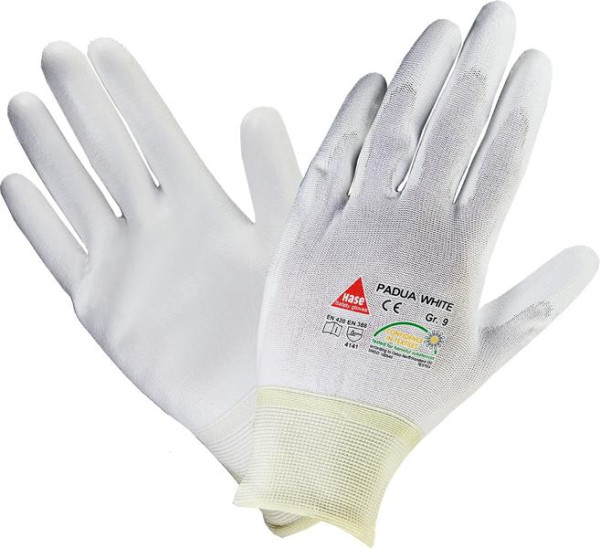 Hase Safety PADUA blanc, gants de sécurité à 5 prises, nylon/PU, lavables, taille : 6, UE : 10 paires, 508200-6